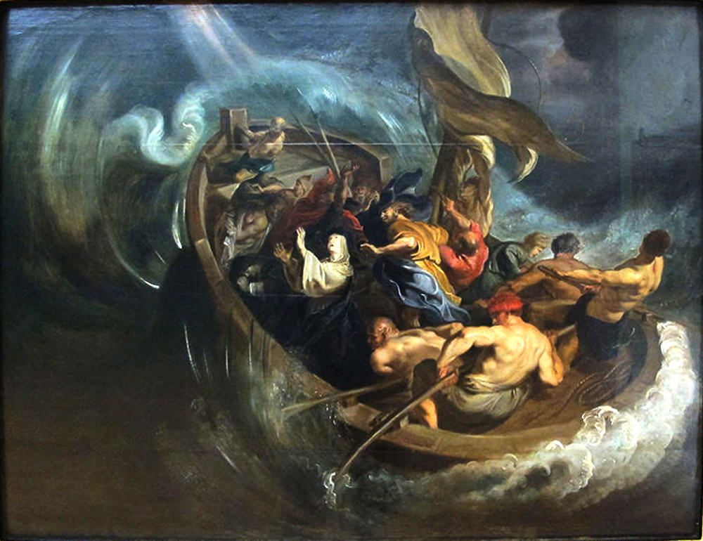 Walburga op het schip tijdens de storm